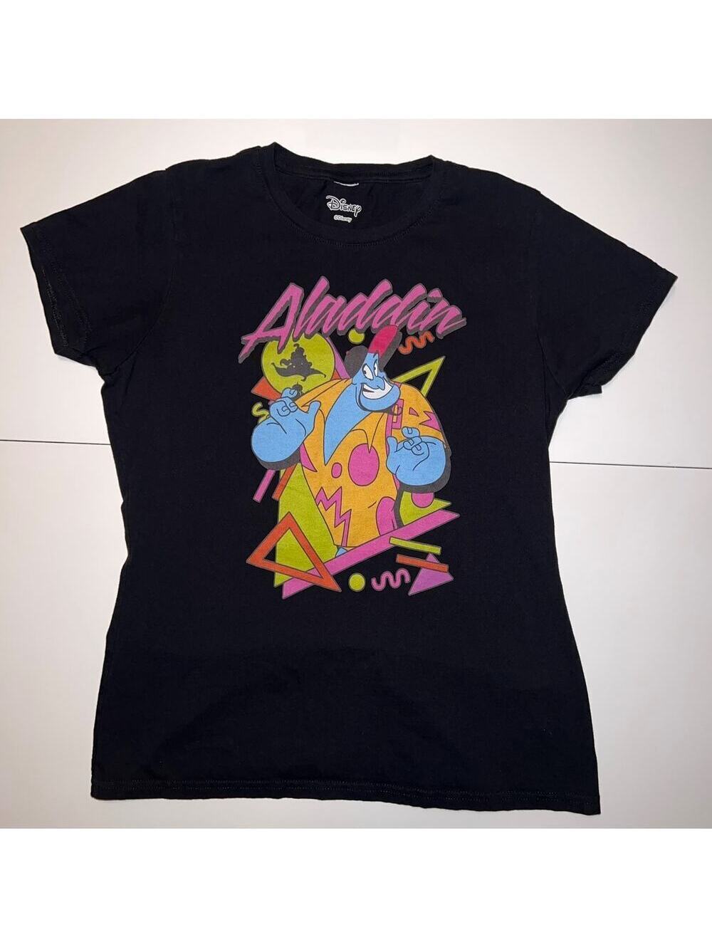 Vintage Disney Aladdin Genie in Vacation Shirt Black Graphic T-Shirt Size Small